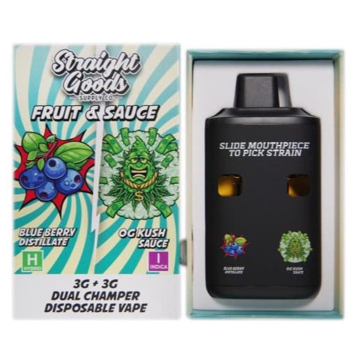 Straight Goods Dual Chamber Vape Blueberry Distillate + OG Kush Sauce (3 Grams + 3 Grams) | Buy Weed Online | Online Dispensary Straight Goods Dual Chamber Vape Blueberry Distillate + OG Kush Sauce (3 Grams + 3 Grams) | Buy Weed Online | Online Dispensary